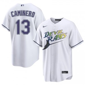 #13 Junior Caminero Gameday Men Alternate Baseball Jersey | TB Rays White Fan Gear 32865818