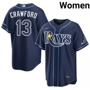 Tampa Bay Carl Crawford #13 Navy Women Jersey | Sewn Premium Baseball Uniform 87115405