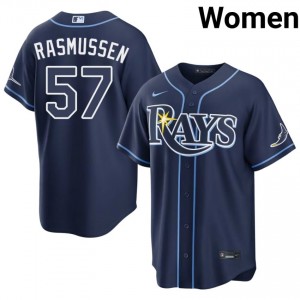 #57 Drew Rasmussen Genuine Women Baseball Jersey | TB Rays Navy Fan Gear 83103744