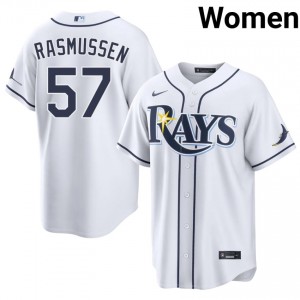 Drew Rasmussen #57 Tampa Bay Baseball Jersey | Classic Women White Sewn Edition 16917860