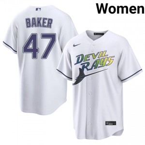 White Bryan Baker #47 Tampa Bay Rays Baseball Alternate Embroidery Jersey | MLB Women Fit 28218176