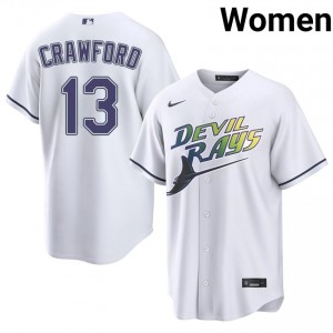 Women Carl Crawford #13 White Alternate Stitched Jersey | Rays Pro-Grade Baseball Gear 78353737