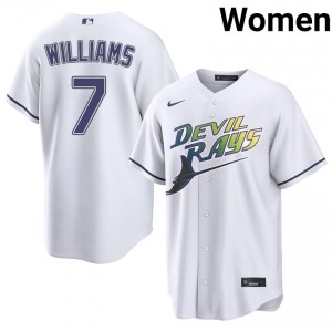 White Carson Williams #7 Tampa Bay Rays Baseball Alternate Stitched Jersey | MLB Women Fit 11230675