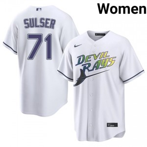 White Cole Sulser #71 Tampa Bay Rays Baseball Alternate Stitch Jersey | MLB Women Fit 69078521