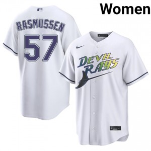 White Drew Rasmussen #57 Tampa Bay Rays Baseball Alternate Embroidery Jersey | Durable Women Fit 89387866