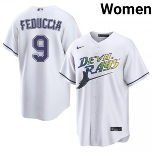 Women Hunter Feduccia #9 White Alternate Embroidery Jersey | Rays Authentic Baseball Gear 59694716