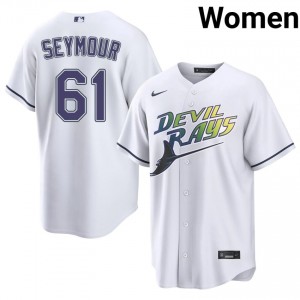Women Ian Seymour #61 White Alternate Stitched Jersey | Rays Pro-Grade Baseball Gear 18070026