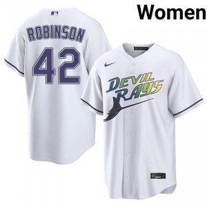 White Jackie Robinson #42 Tampa Bay Rays Baseball Alternate Embroidery Jersey | Durable Women Fit 90364616