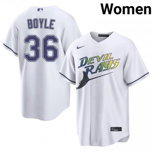 Women Joe Boyle #36 White Alternate Stitched Jersey | Rays Authentic Baseball Gear 38479194