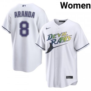 Women Jonathan Aranda #8 White Alternate Stitched Jersey | Rays Elite Baseball Gear 60053295