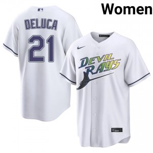 White Jonny DeLuca #21 Tampa Bay Rays Baseball Alternate Embroidery Jersey | Original Women Fit 52046110
