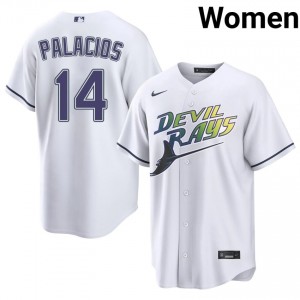 Women Richie Palacios #14 White Alternate Sewn Jersey | Rays Pro-Grade Baseball Gear 89105751