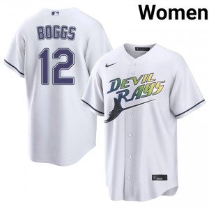 White Wade Boggs #12 Tampa Bay Rays Baseball Alternate Sewn Jersey | MLB Women Fit 21120237