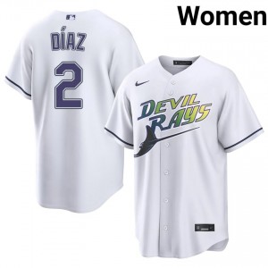Women Yandy Diaz #2 White Alternate Embroidery Jersey | Rays Pro-Grade Baseball Gear 81708961