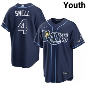 Youth Blake Snell #4 Navy Stitched Jersey | Rays Authentic Baseball Gear 86363354