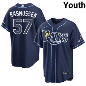 Navy Drew Rasmussen #57 Tampa Bay Rays Baseball Sewn Jersey | Original Youth Fit 15352618
