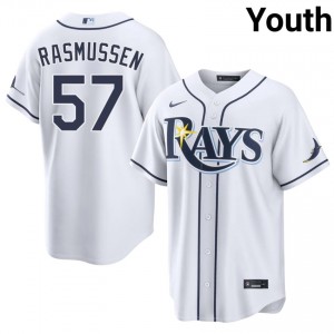 Tampa Bay Drew Rasmussen #57 White Youth Jersey | Embroidery Licensed Baseball Uniform 36311299