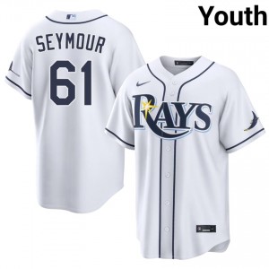 #61 Ian Seymour Genuine Youth Baseball Jersey | TB Rays White Fan Gear 91474958