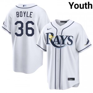 #36 Joe Boyle Gameday Youth Baseball Jersey | TB Rays White Fan Gear 86058189