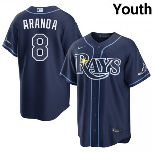 Youth Jonathan Aranda #8 Navy Embroidery Jersey | Rays Authentic Baseball Gear 20310987