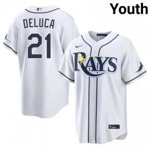 Tampa Bay Jonny DeLuca #21 White Youth Jersey | Embroidery Replica Baseball Uniform 84607116