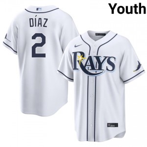 #2 Yandy Diaz Genuine Youth Baseball Jersey | TB Rays White Fan Gear 64497892