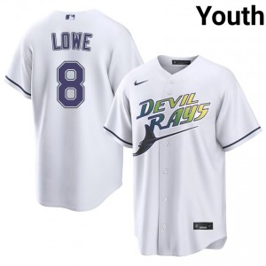 Brandon Lowe #8 Tampa Bay Alternate Baseball Jersey | Official Youth White Embroidery Edition 43678715