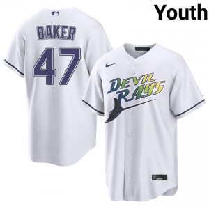 Bryan Baker #47 Tampa Bay Alternate Baseball Jersey | Classic Youth White Stitch Edition 96598347