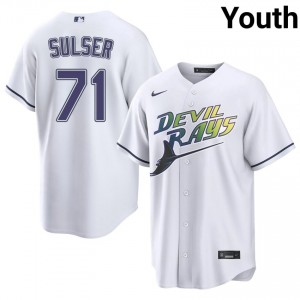 Cole Sulser #71 Tampa Bay Alternate Baseball Jersey | Classic Youth White Embroidery Edition 45084106