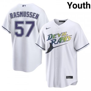 Drew Rasmussen #57 Tampa Bay Alternate Baseball Jersey | Fresh Youth White Stitched Edition 96300804