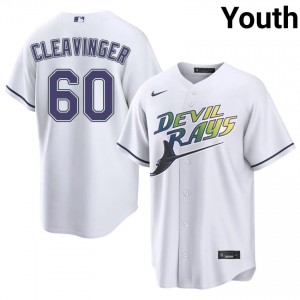 Garrett Cleavinger #60 Tampa Bay Alternate Baseball Jersey | Official Youth White Embroidery Edition 12858516