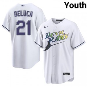 Jonny DeLuca #21 Tampa Bay Alternate Baseball Jersey | Official Youth White Stitched Edition 69776143