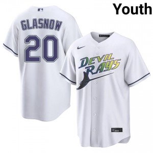 Tyler Glasnow #20 Tampa Bay Alternate Baseball Jersey | Official Youth White Sewn Edition 24347373