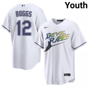 Wade Boggs #12 Tampa Bay Alternate Baseball Jersey | Classic Youth White Embroidery Edition 35416639